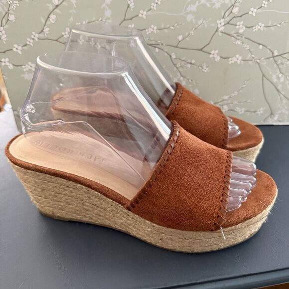 Jack Rogers Suede Flip Flop Platform Classic Jute Espadrille Wedge Sandals 8 New - Picture 3 of 8